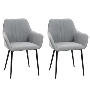 Buy Dining Chairs Upholstered Linen Fabric Accent Chairs with Metal Legs, Set of 2, Light Grey