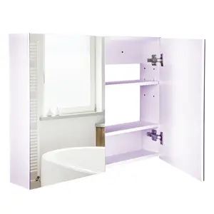 Buy Double Door Wall Mounted Glass Mirror Cabinet Modern Storage Unit Bathroom Shelf Organiser Waterproof Wooden Frame 80Wx15Dx60H(cm)