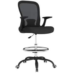 Buy Draughtsman Chair, Mesh Drafting Chair, Ergonomic Office Chair with Flip-up Armrest, Adjustable Foot Ring, Black