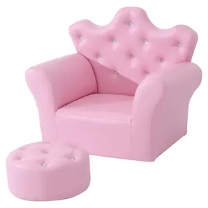 Buy Children Kids Sofa Set Armchair Chair Seat with Free Footstool PU Leather for Girls 58L x 40.5W x 49H cm Pink