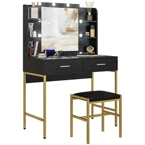 Buy Dressing Table Set, with Storage and Stool - Black