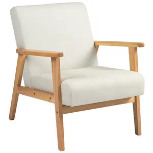 Buy Fabric Accent Chair for Living Room, Arm Chair with Rubber Wood Frame and Padded Cushion, Cream White