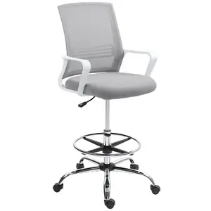 Buy Draughtsman Chair, Mesh Drafting Chair, Ergonomic Office Chair with Lumbar Support, Adjustable Foot Ring, Grey