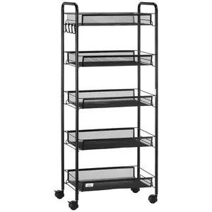 Buy Five-Steel Mesh Basket Storage Trolley, with Wheels - Black