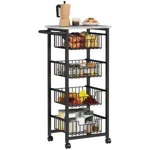 Buy Four Basket Mobile Kitchen Island, with Brakes - Grey/Black