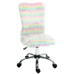 Buy Fluffy Desk Chair, Armless Students Chair, Makeup Vanity Chair with Adjustable Height, Rolling Wheels for Home Study Bedroom, Unicorn Tone