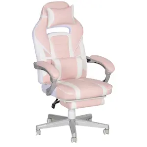 Buy Faux Leather Reclining Gaming Chair, with Footrest - Pink/White