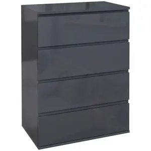 Buy High Gloss Chest of Drawers, 4-Drawer Storage Cabinets, Modern Dresser for Bedroom, Grey