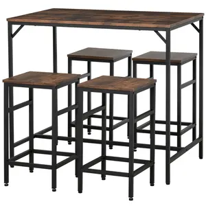 Buy Industrial Rectangular Bar Table Set with 4 Stools for Dining Room, Kitchen, Dinette