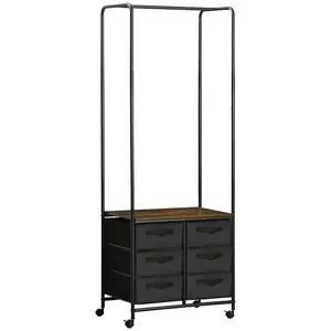 Buy Industrial Hanging Clothes Rail, Clothes Rack with 6 Fabric Drawers, Open Wardrobe Organiser for Hallway, Bedroom and Closet, Rustic Brown