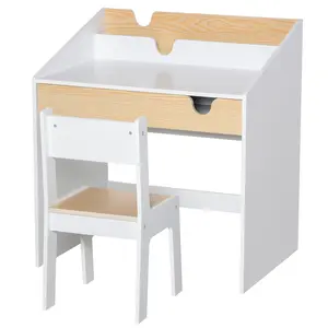 Buy Kids Desk and Chair Set 2 Pieces Children Study Table with Storage Pull-Out Drawer Bookshelf for 3-6 Years Writing, Reading, Drawing