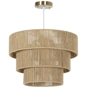 Buy Hemp Rope Ceiling Light, 3-Layer Boho Pendant Light, E14 Vintage Ceiling Lamp Fixtures for Living Room, Bedroom, Kitchen, Hallway, Light Brown