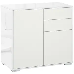 Buy High Gloss Frame Sideboard, Push-Open Design with 2 Drawer for Living Room, Bedroom, 74H x 79W x 36Dcm, White