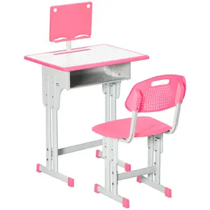 Buy Kids Adjustable Desk and Chair Set, Book Stand, Pen Slot - Pink