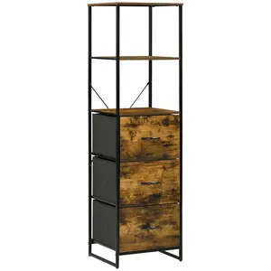 Buy Industrial Storage Cabinet with 2 Open Shelves and 3 Foldable Fabric Drawers, Multifunctional Bookshelf in Living Room, Study, Bedroom, Rustic Brown