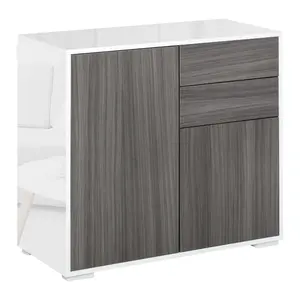 Buy High Gloss Frame Sideboard, Side Cabinet, Push-Open Design with 2 Drawer for Living Room, Bedroom, Grey