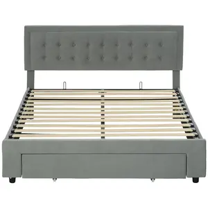 Buy King Size Ottoman Bed Frame, with Front Drawer - Grey