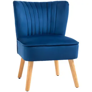 Buy Modern Accent Chair, Fabric Living Room Chair with Rubber Wood Legs and Thick Padding, Dark Blue
