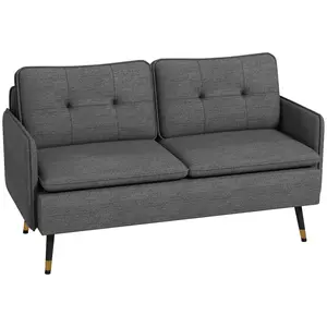 Buy Modern Two Seater Sofa, Button Tufted Loveseat with Cushions and Steel Legs for Living Room, Guest Room, Dark Grey