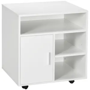 Buy Multi-Storage Printer Stand Unit Office Desk Side Mobile Storage w/ Wheels Modern Style 60L x 50W x 65.5H cm - White