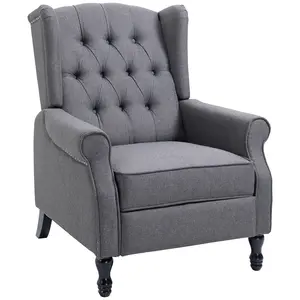 Buy Recliner Armchair, Vintage Reclining Chair with Nail Head Trim, Wingback Chair with Button Tufted Back and Footrest, for Living Room, Grey