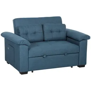 Buy Pull Out Sofa Bed, Fabric 2 Seater Click Clack Sofa Bed Settee with 2 Pocket Springs, Convertible Sofa Couch with Pillows and Side Pockets for Living Room, Home Office, Blue