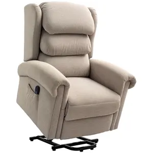 Buy Power Lift Recliner Chair for Elderly, Velvet Electric Riser and Recliner Armchair for Living Room with Remote Control, 2 Side Pockets, Thick Padded Back, Khaki
