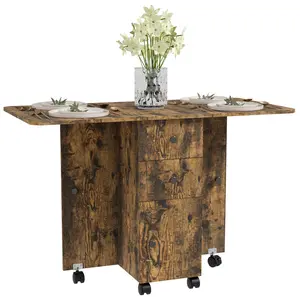 Buy Multi-Storage Six-Person Drop Leaf Dining Table -  Rustic Brown