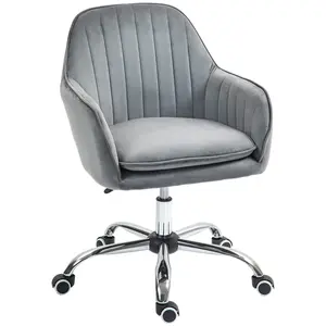 Buy Office Chair, Swivel Desk Chair, Velvet-Feel Fabric Vanity Chair with Adjustable Height and Rolling Wheels for Home Work Study, Grey