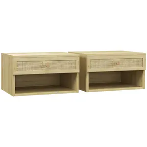 Buy Set of Two Rattan Panel Floating Bedside Tables - Wood-Effect