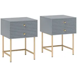Buy Set of Two Elegant Bedside Tables - Grey/Gold-Tone