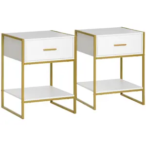 Buy Set of Two Elegant Bedside Tables - White/Gold-Tone