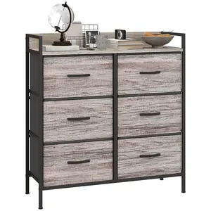 Buy Rustic Chest of Six Fabric Drawers - Grey Wood Effect