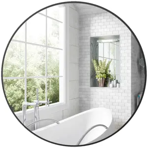 Buy Round Bathroom Mirror, 70 x 70cm Steel Framed Wall Mirror, Decorative Mirror for Bedroom, Living Room, Entryway, Black