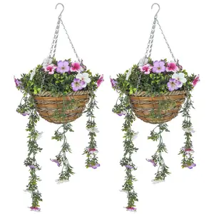 Buy Set of 2 Decorative Artificial Plants, Faux Silk Azalea Flowers in Hanging Baskets, Fake Plants for Home Indoor Outdoor Decor, Pink and White