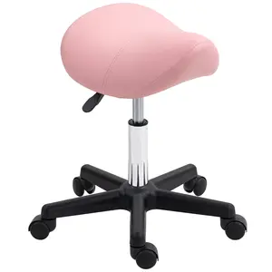 Buy Saddle Stool, PU Leather Adjustable Rolling Salon Chair with Steel Frame for Massage, Spa, Beauty and Tattoo, Pink
