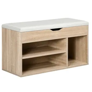 Buy Shoes Cabinet Bench Hidden Storage Padded Seat Organiser Footwear Rack Hallway Oak Tone