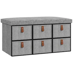 Buy Shoe Bench with Seat, Shoe Storage Bench with Cushion and 6 Fabric Drawers for Entryway, Hallway, Living Room, Bedroom, Light Grey