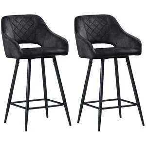 Buy Set of Two Velvet-Feel Bar Stools - Grey