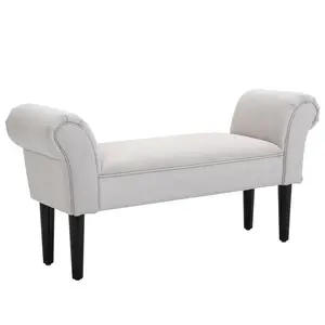 Buy Small-sized Bed End Side Chaise Lounge Sofa Window Seat Arm Bench Wooden Leg Fabric Cover (Grey)