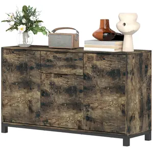 Buy Sideboard, Industrial Storage Cabinet with Doors, Drawer, Cupboard and Adjustable Shelves for Living Room, Dining Room, Hallway, Rustic Brown