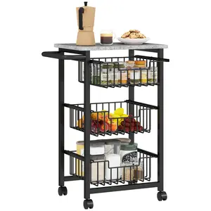 Buy Three Basket Mobile Kitchen Island, with Brakes - Grey/Black