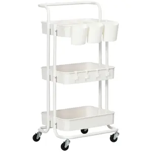 Buy Three-Tier Home Trolley, with Handle and Wheels - White