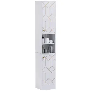 Buy Tall Bathroom Storage Cabinet with Doors, Slim Bathroom Storage Unit with Adjustable Shelves, Freestanding Bathroom Storage Unit, White