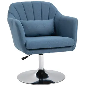 Buy Swivel Linen Fabric Accent Chair for Living Room Contemporary Vanity Armchair with Adjustable Height Thick Cushion Lumbar Support Armrest for Bedroom Office Blue