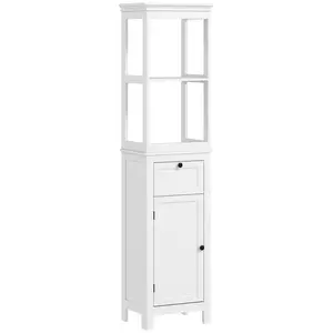 Buy Tall Bathroom Cabinet, Slim Bathroom Storage Cabinet with 2 Open Shelves, Soft Close Door and Drawer, Adjustable Shelf, Narrow Cupboard Storage Unit, White
