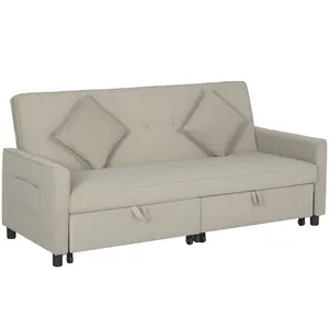 Buy Three-Person Velvet-Feel Sofa Bed - Beige