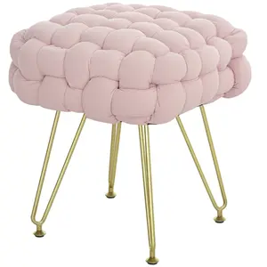 Buy Velvet-Feel Bold Woven Footstool - Pink
