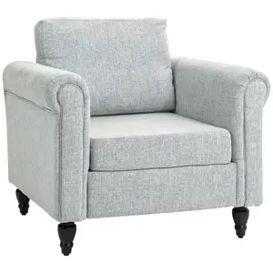 Buy Vintage Accent Chair, Upholstered Occasional Chair with Back Pillow, Rolled Arms, Rubber Wood Legs, Light Grey