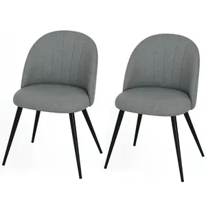 Buy Velvet Dining Chairs Set of 2, Modern Upholstered Kitchen Chairs with Metal Legs, Shell Backrest and Padded Seat for Dining Room, Bedroom, Living Room, Vanity, Grey